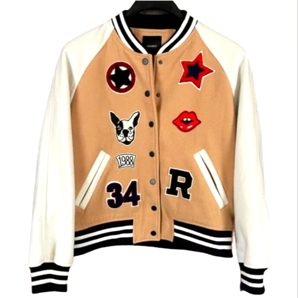 Forever21 Womens Long Sleeves Patchwork Varsity Jacket